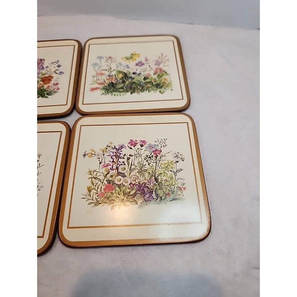 Pimpernel Set of‎ 6 VTG 'Meadow Floral' Design Cork Back Coasters W/Original Box